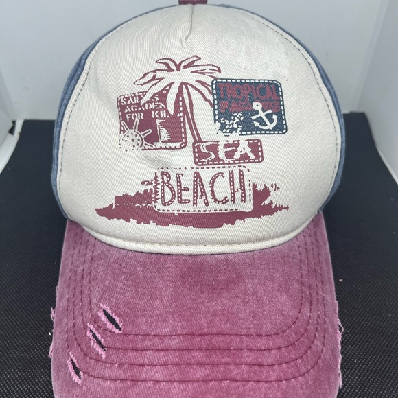 Source Unknown | Accessories | Vintage Ladies Beach Sea Hat Red Blue By ...